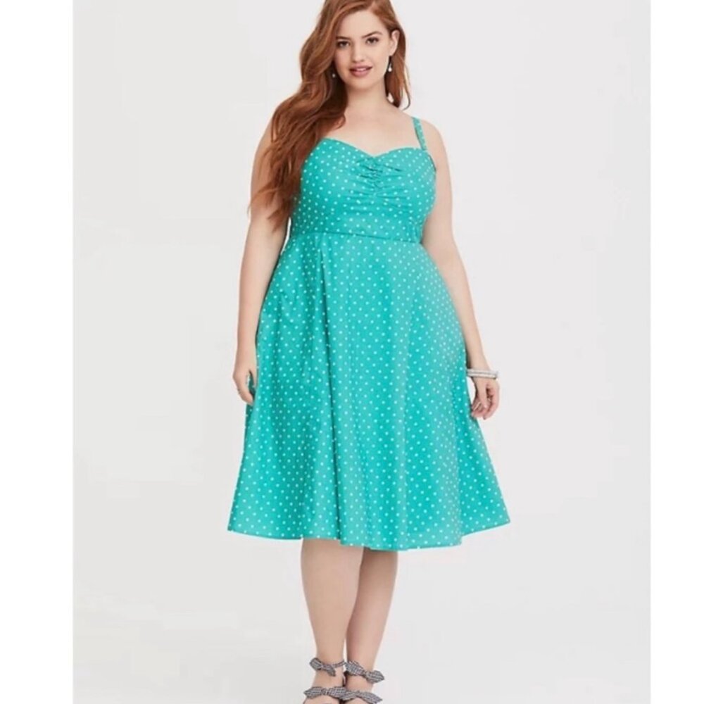 Torrid Retro Chic Teal Polka Dot Dress
